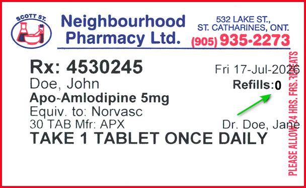 EXAMPLE: 0 REFILLS PERMITTED